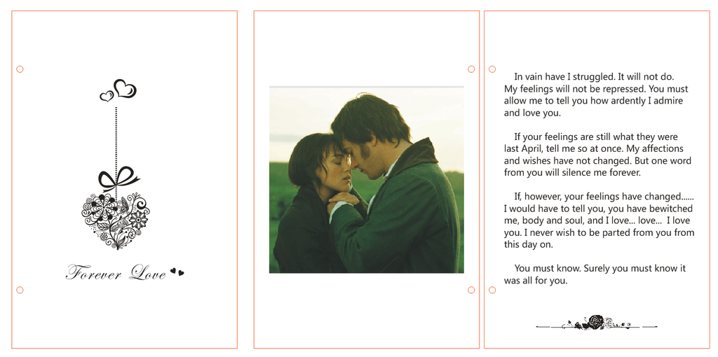 Engraved wooden card inspired by romantic movie scenes