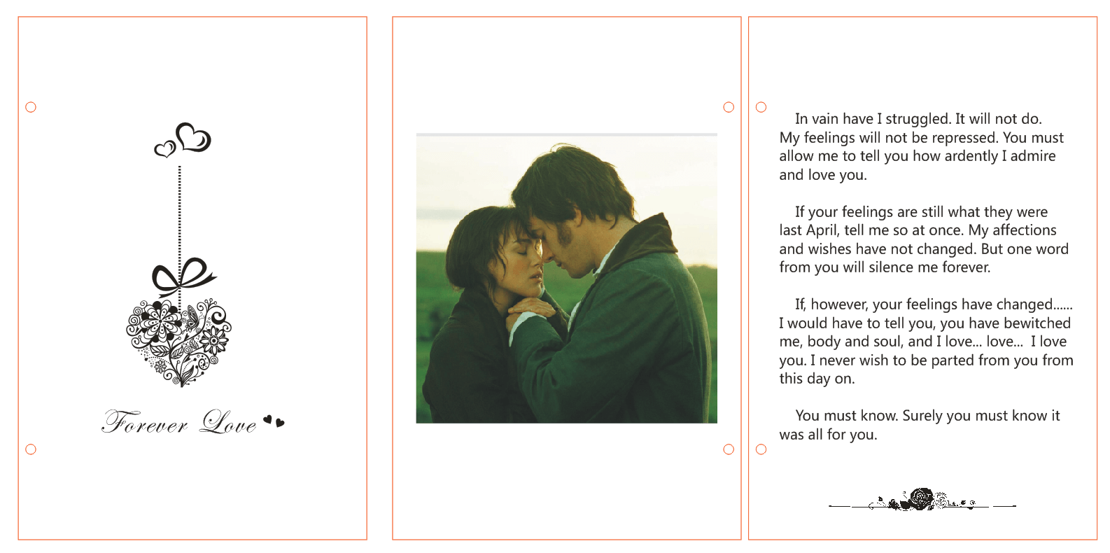 Engraved wooden card inspired by romantic movie scenes