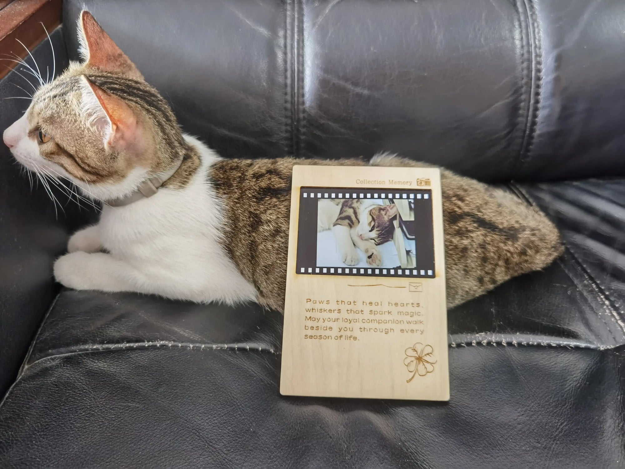 Engraved wooden photo card with heartfelt blessing