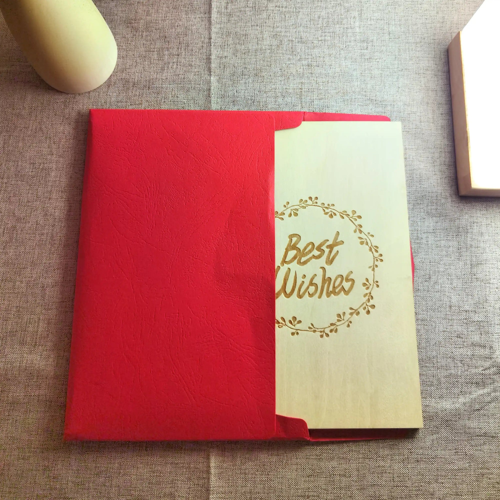 Personalized engraved wood card with love letter design